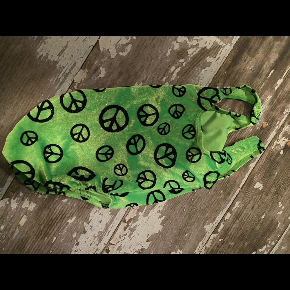 Peace sign gymnastics leotard